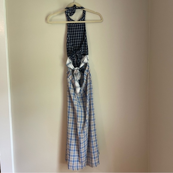 Urban Outfitters Plaid Patchwork Halter Open Back Tie Midi Dress - Picture 11 of 14
